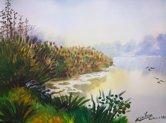 徐新华作品 成都青龙湖系列之三，水粉，40Ⅹ20Cm